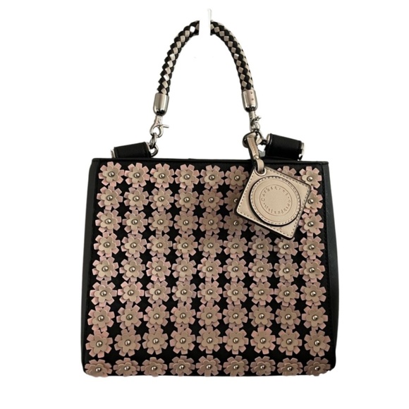 Catherine Malandrino Handbags - CATHERINE MALANDRINO BLACK & PINK FLORAL HANDBAG W CROSSBODY STRAP VEGAN LEATHER